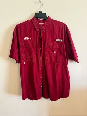 Columbia Razorback Men's Short Sleeve Button-Down Shirt - Red
